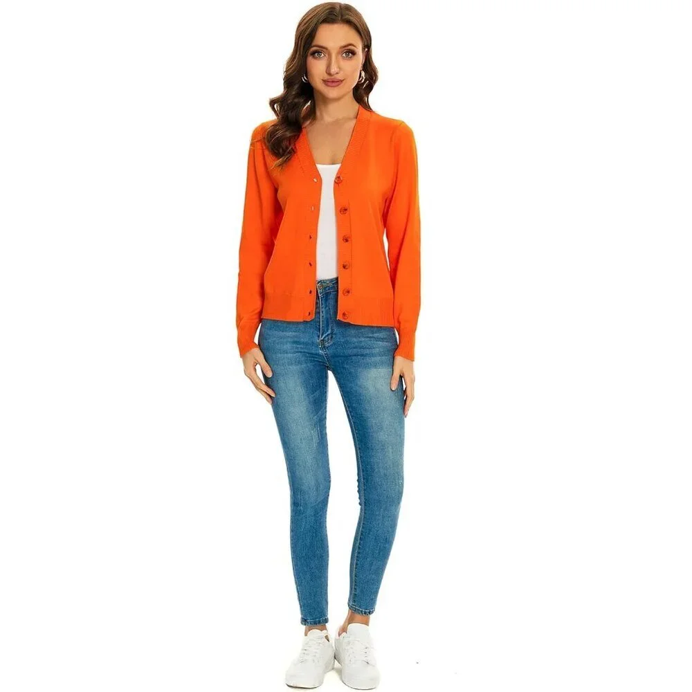 Women's Long Sleeve V Neck Button Down Cardigan Sweater Multi-Color - Picture 3 of 6